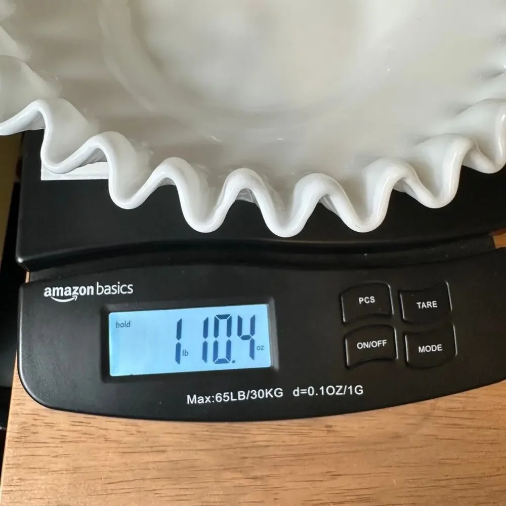 Vintage White Milk Glass Style Compote Bowl Ruffled Pedestal Dish